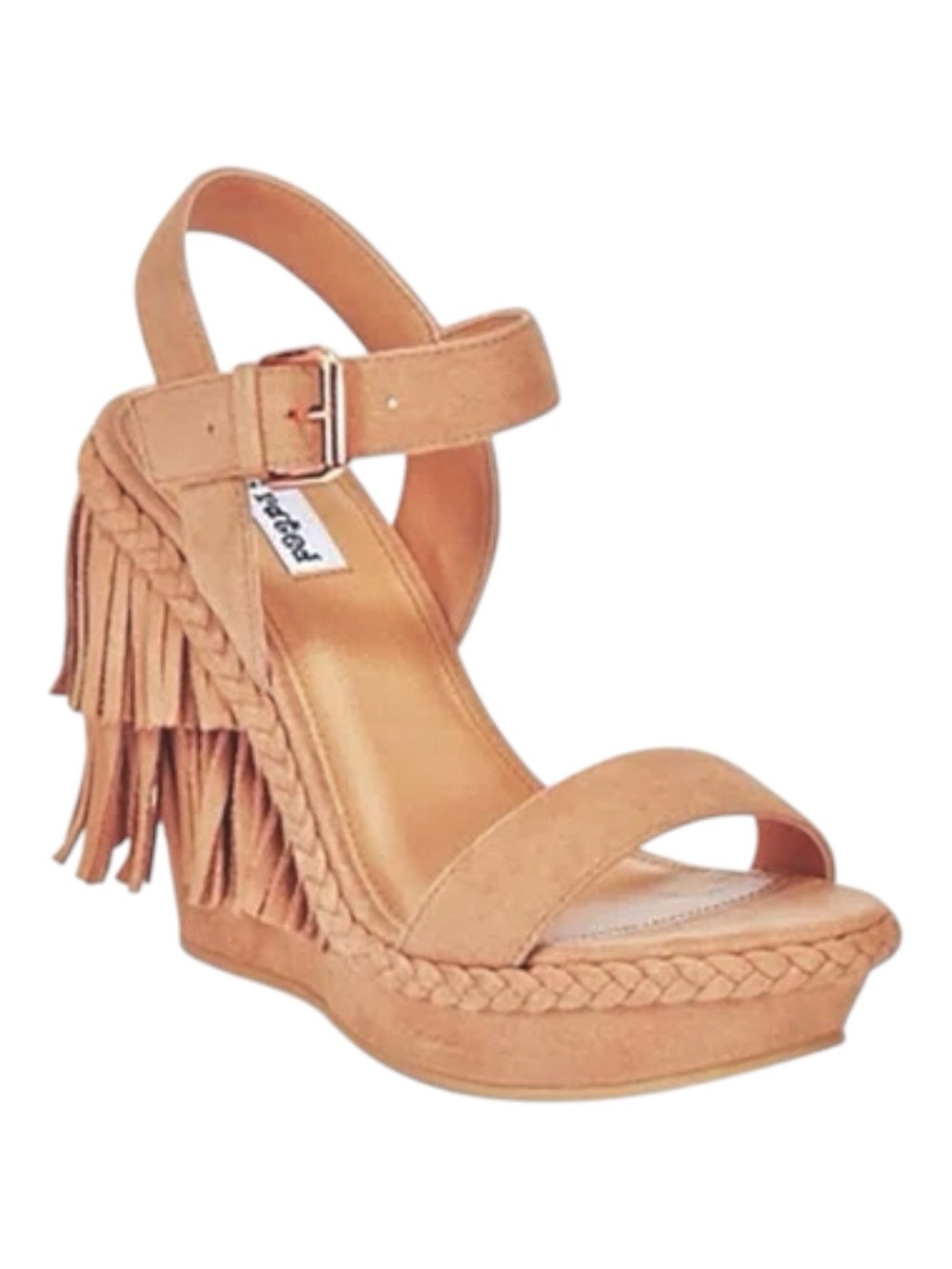 Not Rated Tan Suede Fringe Wedge Sandal